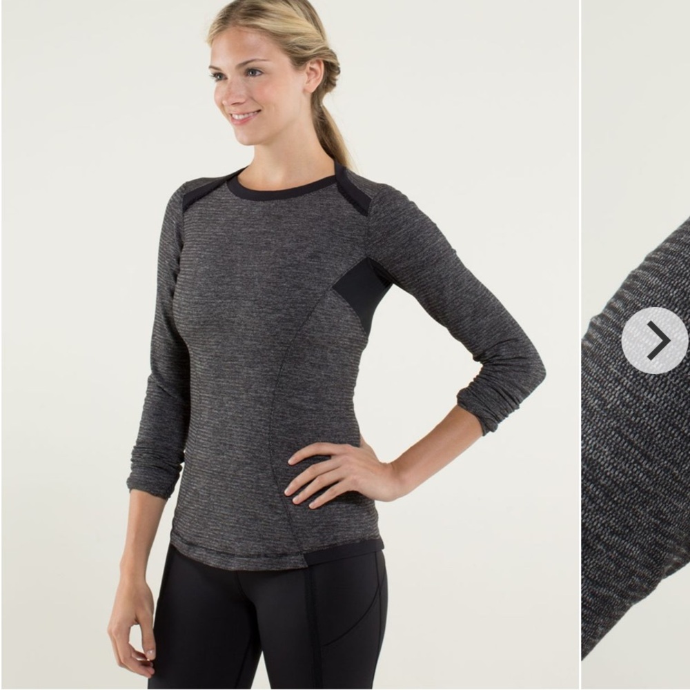 Lululemon Base Runner Long Sleeve Mini Check Pique Black / Heathered Black 6